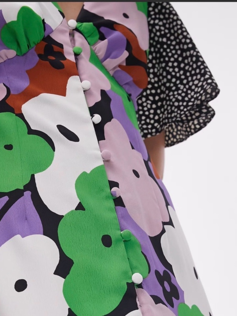 Sold Topshop Mixed Print Floral Polka Dot Midi Dress Multi-Color Flutter Sleeve - Picture 3 of 13